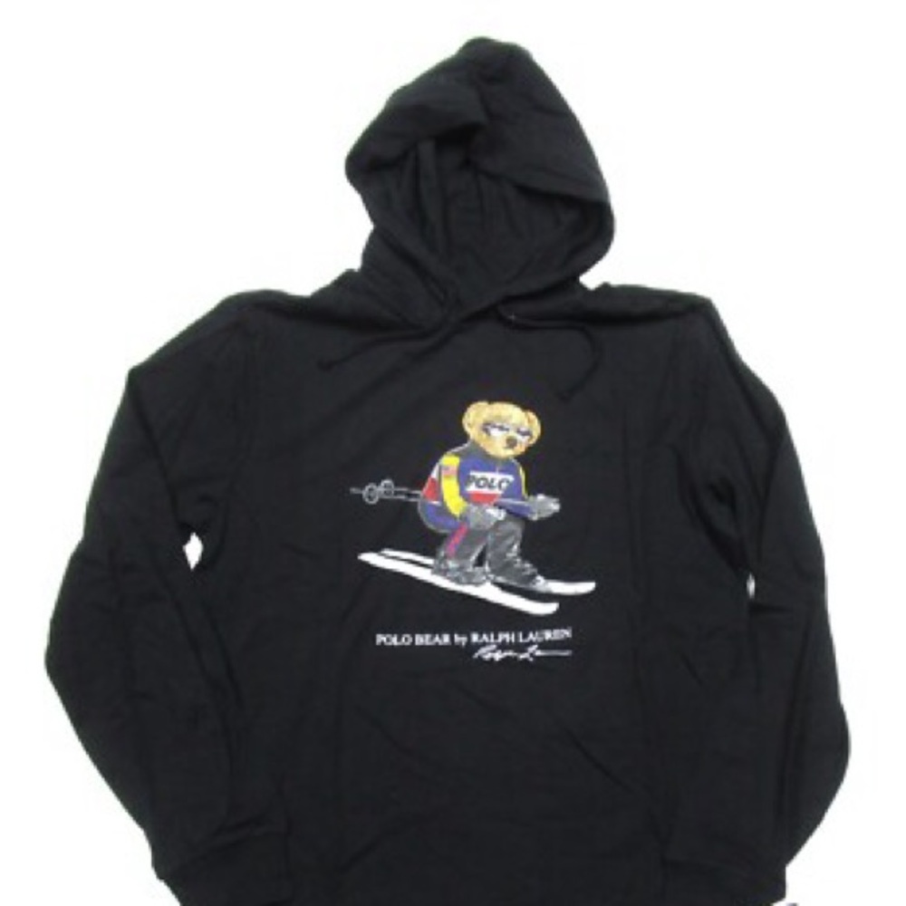 Ralph Lauren Black Polo Bear Ski Hooded T-Shirt